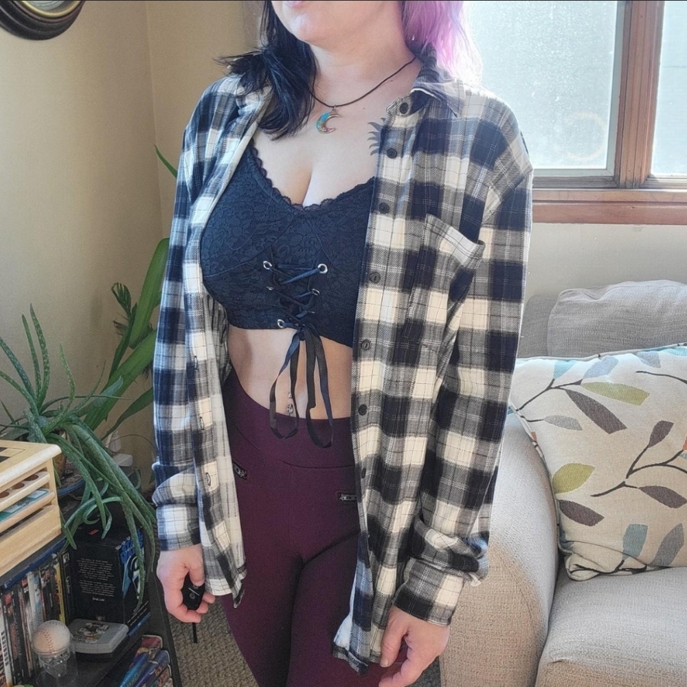 Birch and Stone Grey and White #Plaid Button Up Size Small